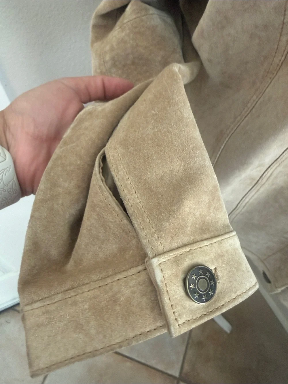 Fabio Women's Suede Leather Button-Front Jacket - Tan size XL - Picture 5 of 14